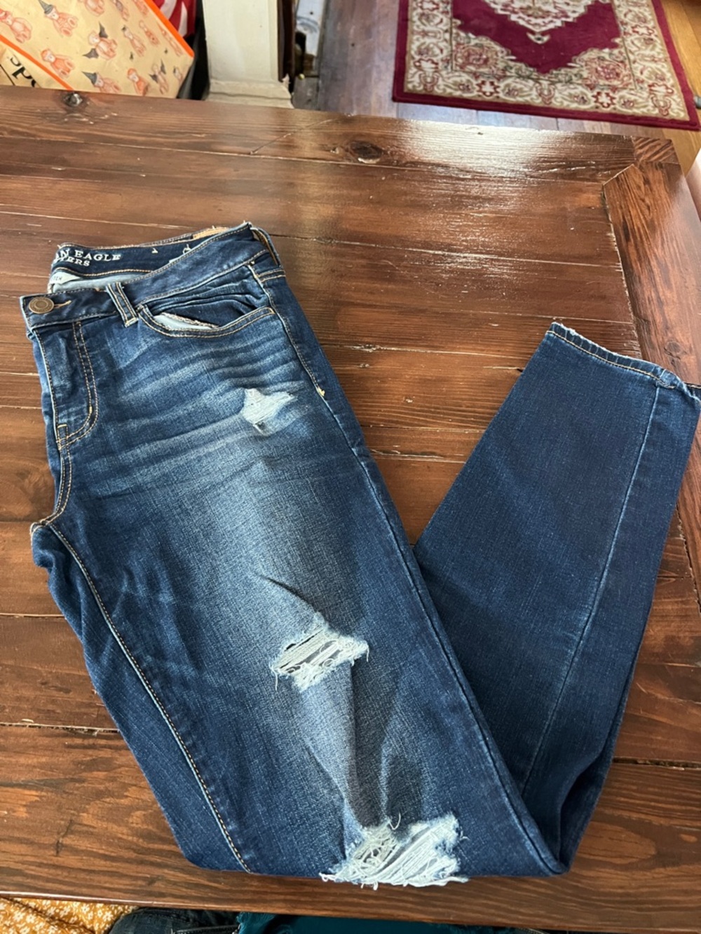 American Eagle Outfitters Dark Blue Distressed Women's Jeggings